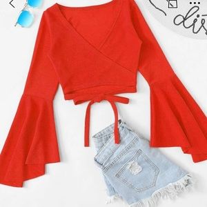 💋 Red Bell Sleeve Party Blouse ‼️